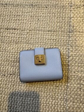 Kate Spade Phoebe Small Light Blue Leather Wallet with Gold Turn-Lock